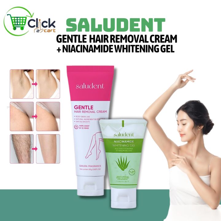 Saludent Gentle Hair Removal Cream Kit 80g and 50g Aloe Niacinamide Whitening Gel with Spatula