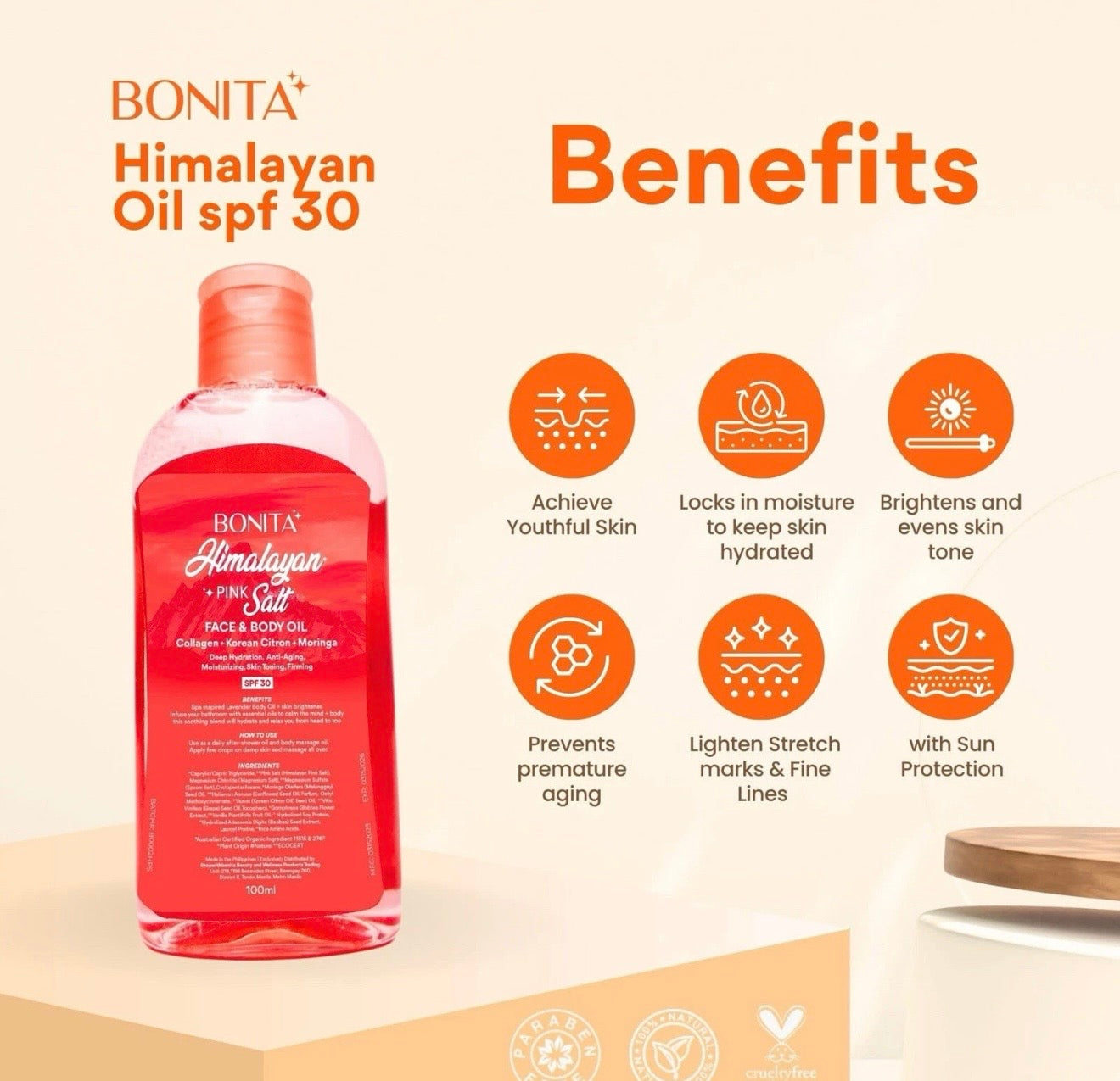 Bonita Himalayan Pink Salt Face & Body Oil - Massage Oil 100ml
