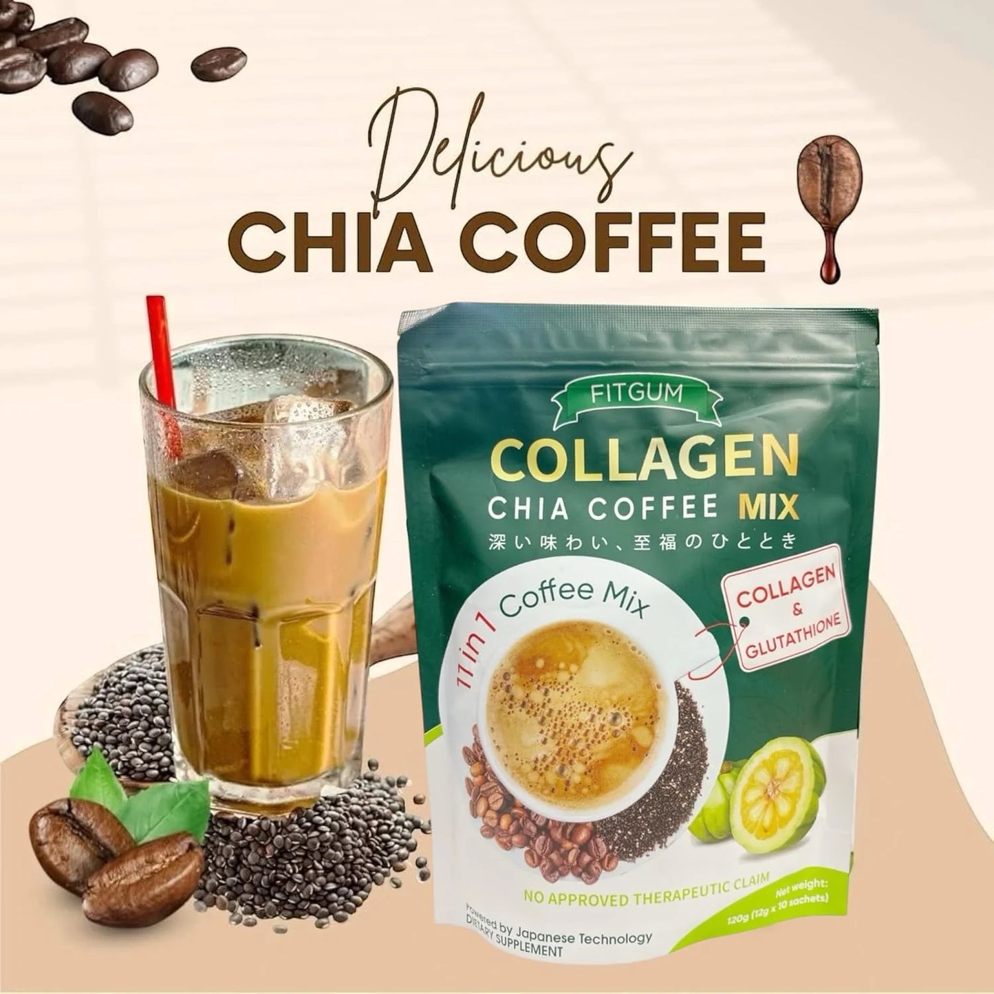 Fitgum Collagen Chia Coffee Mix 10 sachet