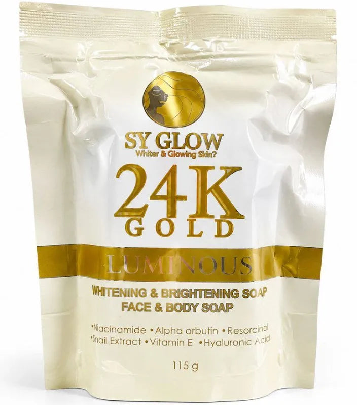 SY GLOW 24K Luminous Face & Body Soap 115 g | With Niacinamide, Alpha Arbutin, Snail Extract & Vitamin E | Hydrating Skin Bar for Radiant and Even-Toned Skin