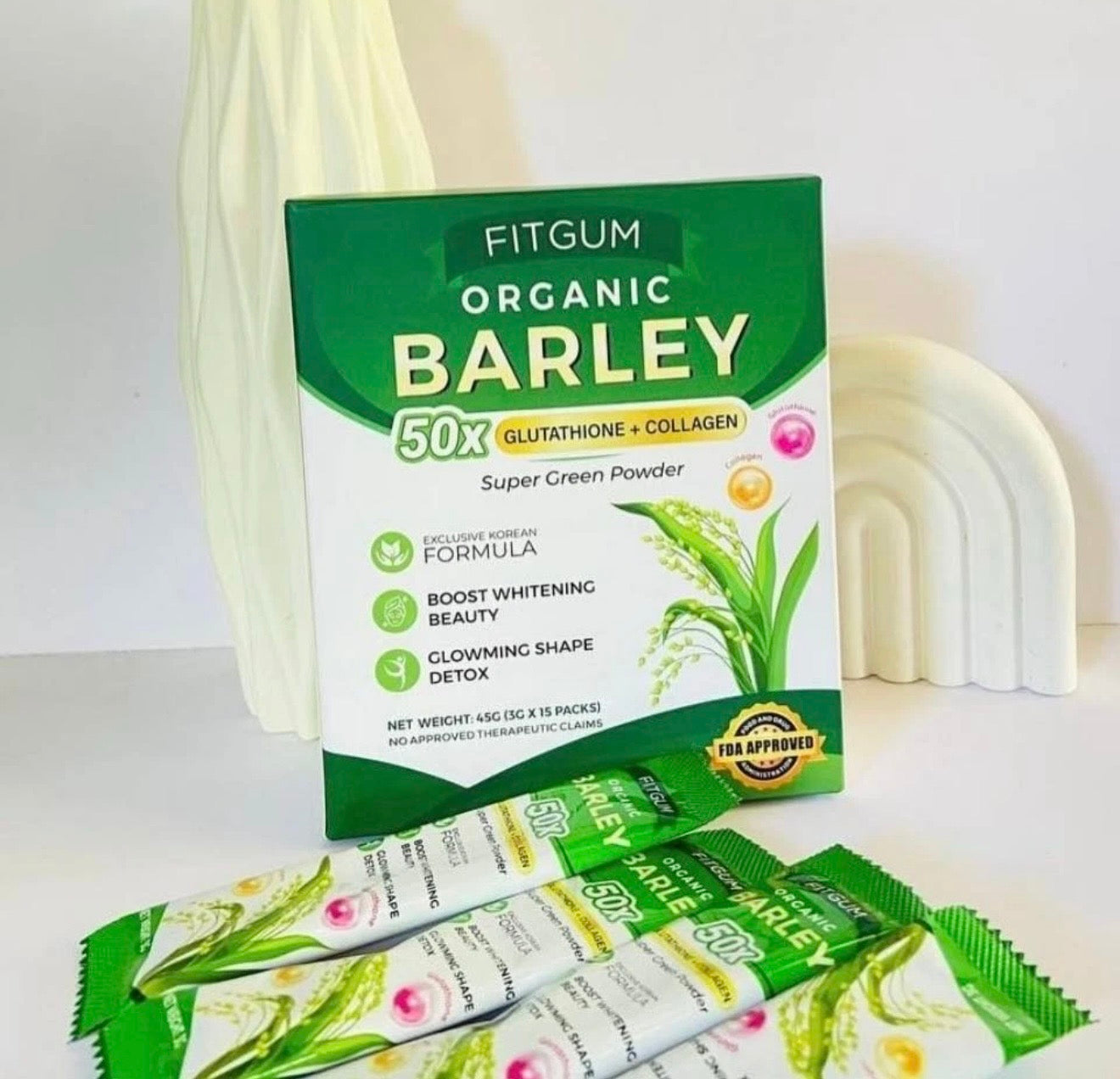 Fitgum Organic Barley 50x Glutathione + Collagen Super Green Powder