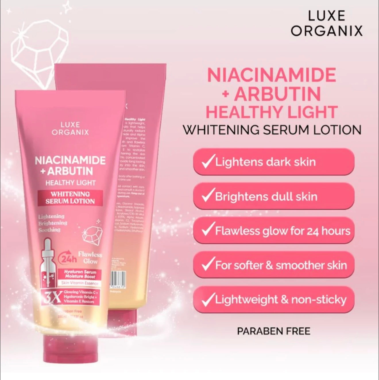 Luxe Oganix Niacinamide + Arbutin Healthy Light Whitening Serum Lotion 350ml