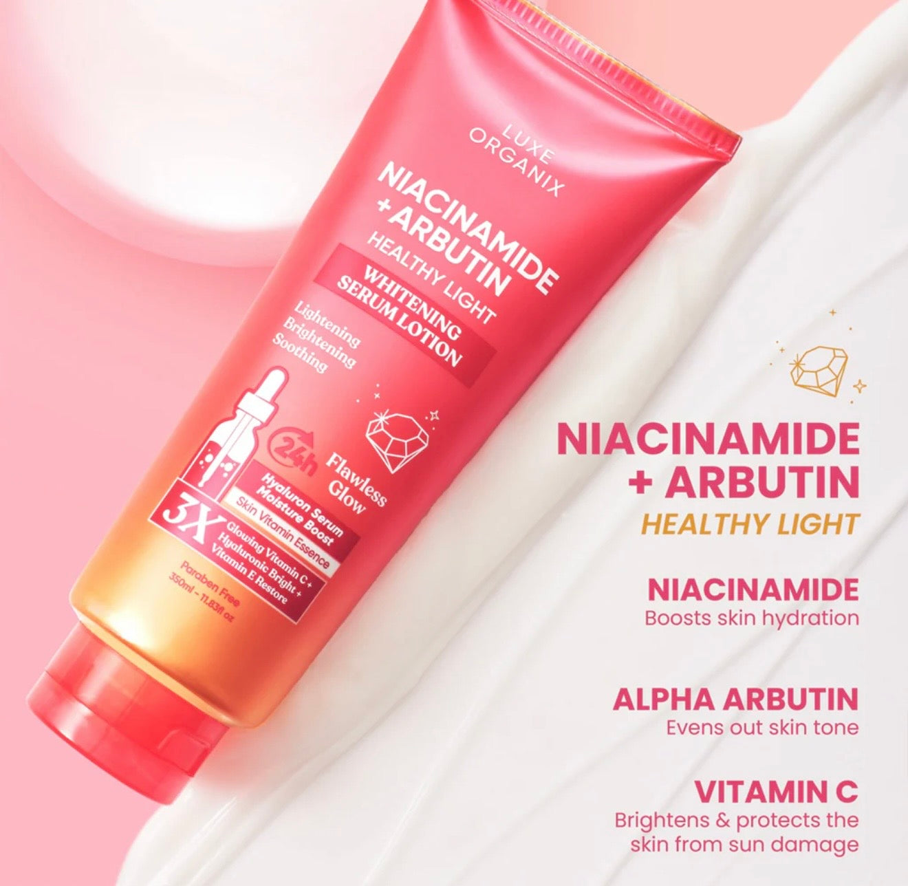 Luxe Oganix Niacinamide + Arbutin Healthy Light Whitening Serum Lotion 350ml