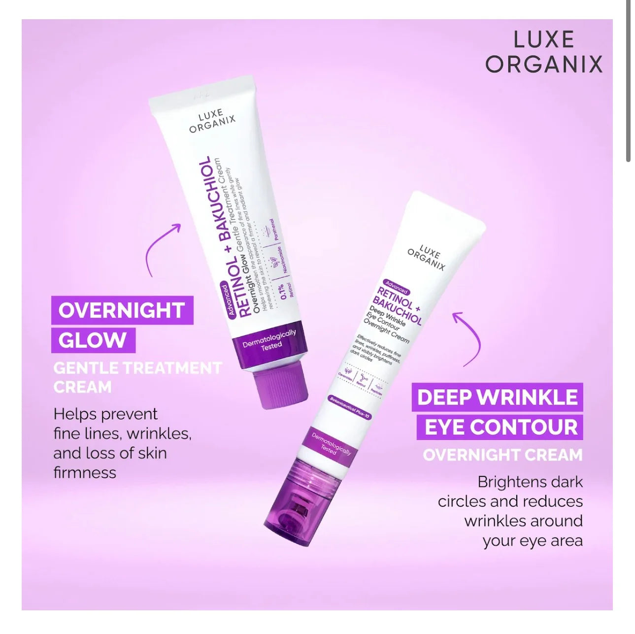 Luxe Organix Retinol + Bakuchiol Overnight Glow Gentle Treatment Cream 30g