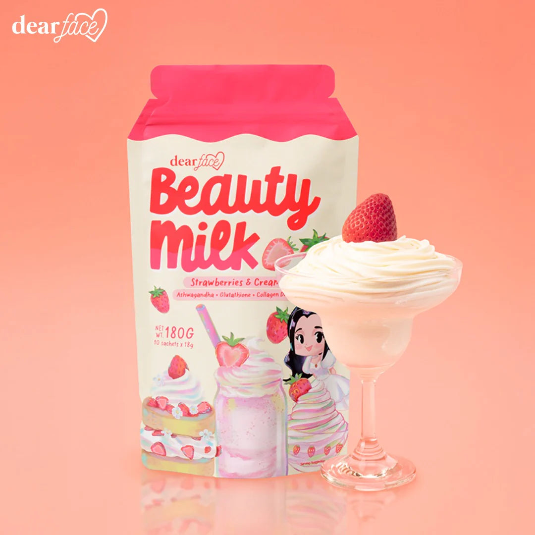 Dear Face Beauty Milk Strawberry and Cream Ashwaganda - Glutathione - Collagen Drink