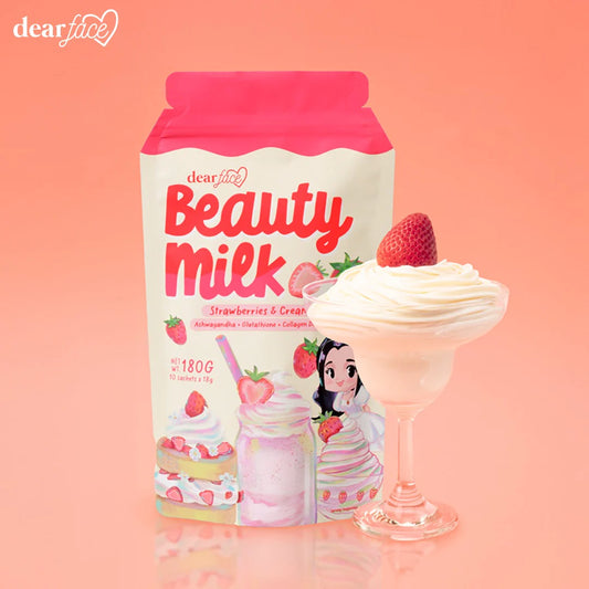 Dear Face Beauty Milk Strawberry and Cream Ashwaganda - Glutathione - Collagen Drink