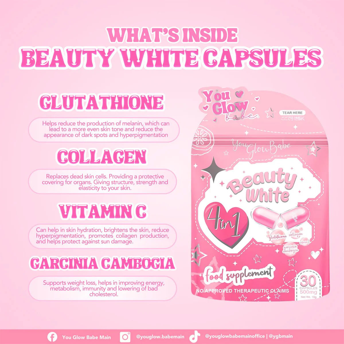 You Glow Babe Beauty White Glutathione 30 Capsules