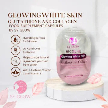 SY GLOW Glowing White Skin Glutathione and Collagen Capsules, 30caps X 750mg