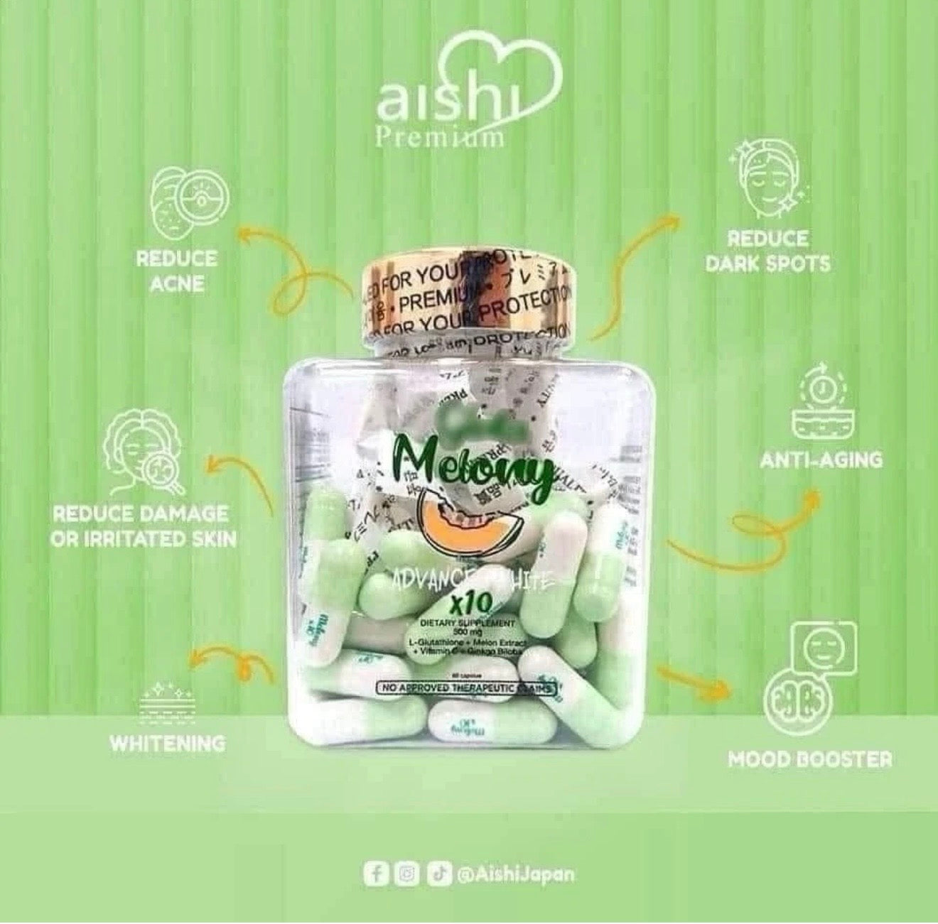 GLUTA MELONY 10 In 1 ADVANCE WHITE Whitening & Anti-Aging, 60 Capsules