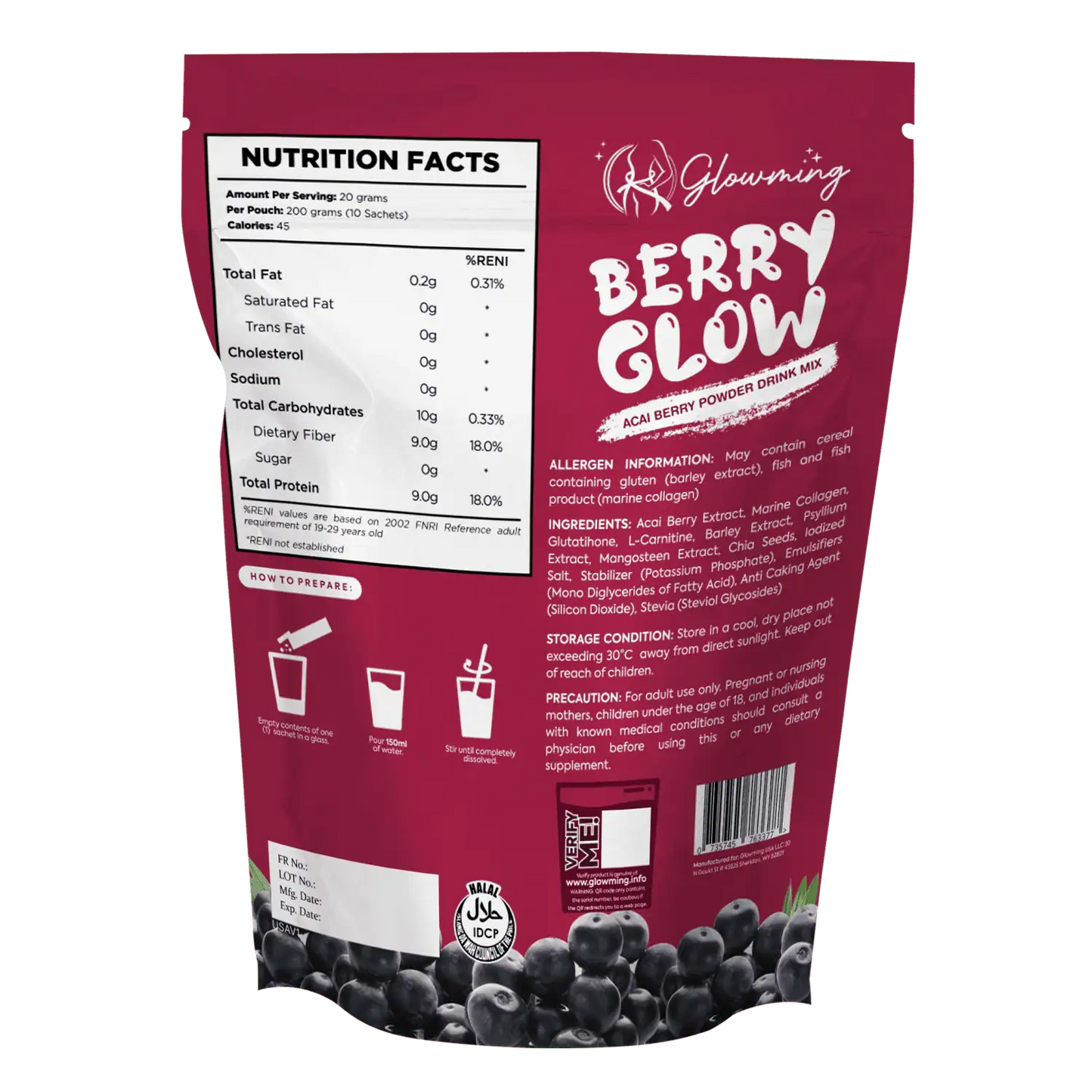 Glowming Shape Berry Glow Acai Berry Powder Drink Mix 20g x 10