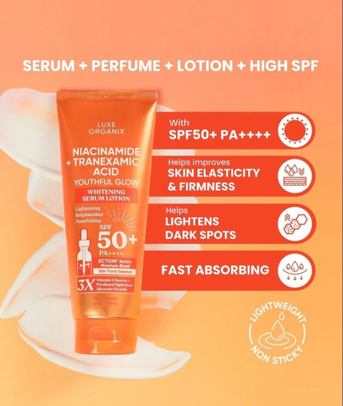 Luxe Organix Niacinamide + Tranexamic Acid Youthful Glow Whitening Serum Lotion 200ml