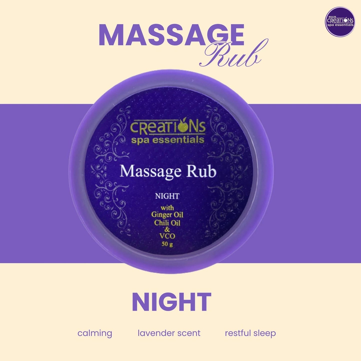 Creations Spa Essentials Pain Relief Massage Rub Sleep Lavender Scent 50g