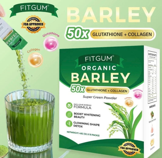Fitgum Organic Barley 50x Glutathione + Collagen Super Green Powder