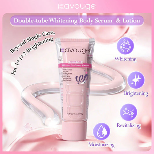 Kavouge Double-tube Whitening Body Serum & Lotion 2in1 Niacinamide Arbutin Ceramides Avocado Extract AHA Complex