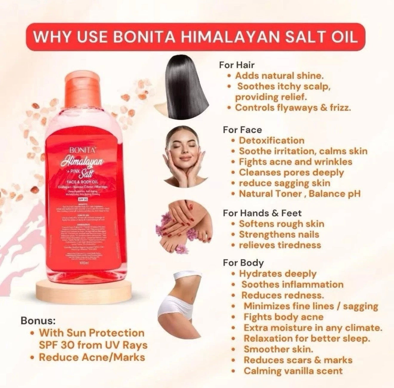 Bonita Himalayan Pink Salt Face & Body Oil - Massage Oil 100ml