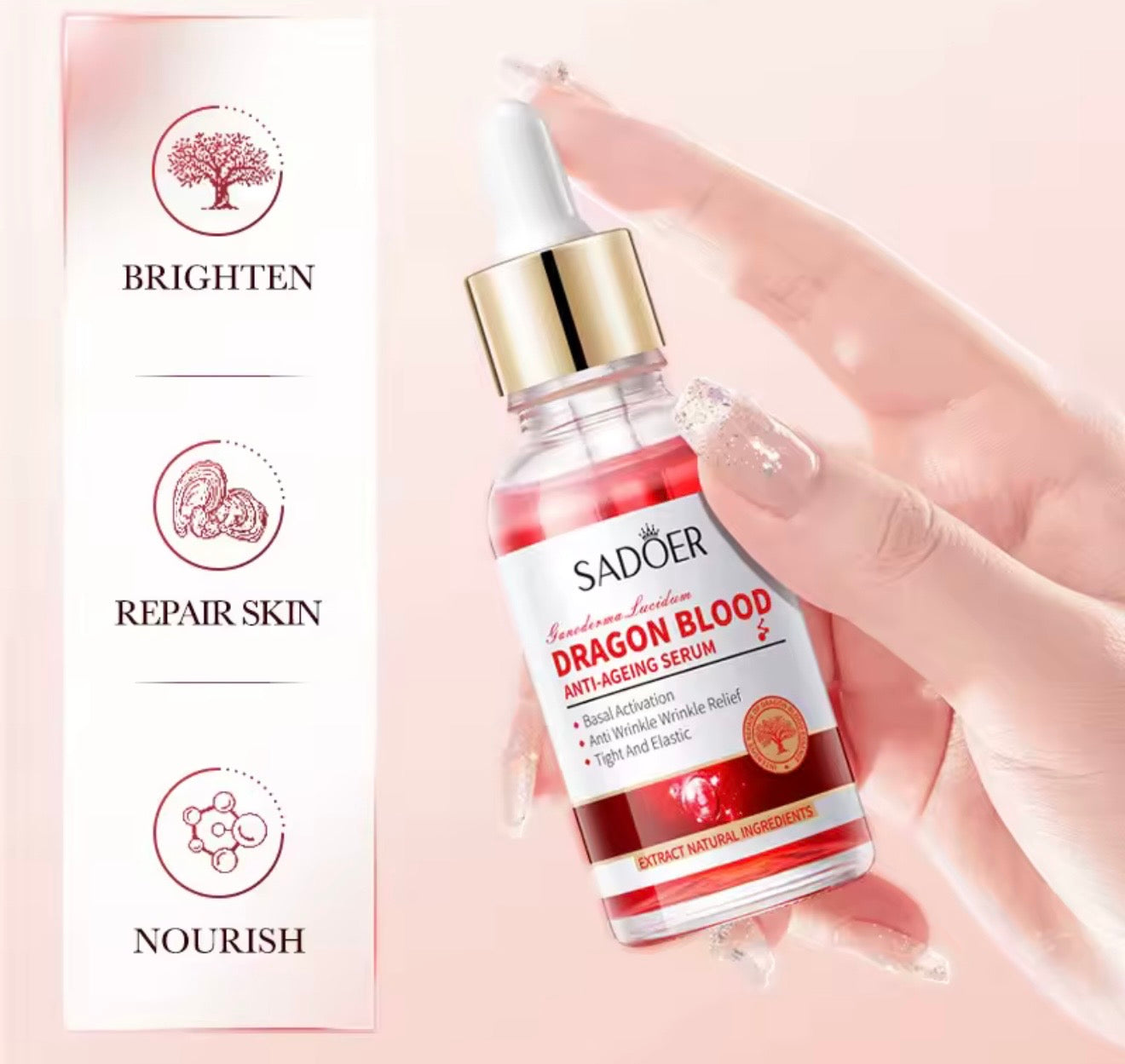 Sadoer Dragon Blood Serum Moisturizing Placenta Rejuvenation Firming Lifting Fine Lines Skin Face Essence Korean Cosmetics