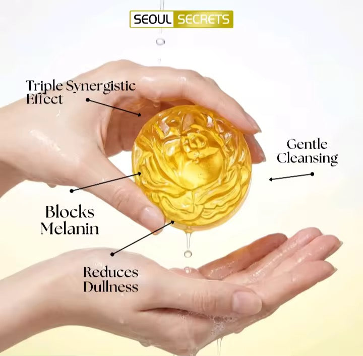 Seoul Secrets Bleaching Soap Mild Luxury Brightening Care with Golden Rose Essence Vegetal Soap Triple Brightening Complex