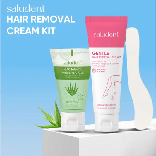 Saludent Gentle Hair Removal Cream Kit 80g and 50g Aloe Niacinamide Whitening Gel with Spatula